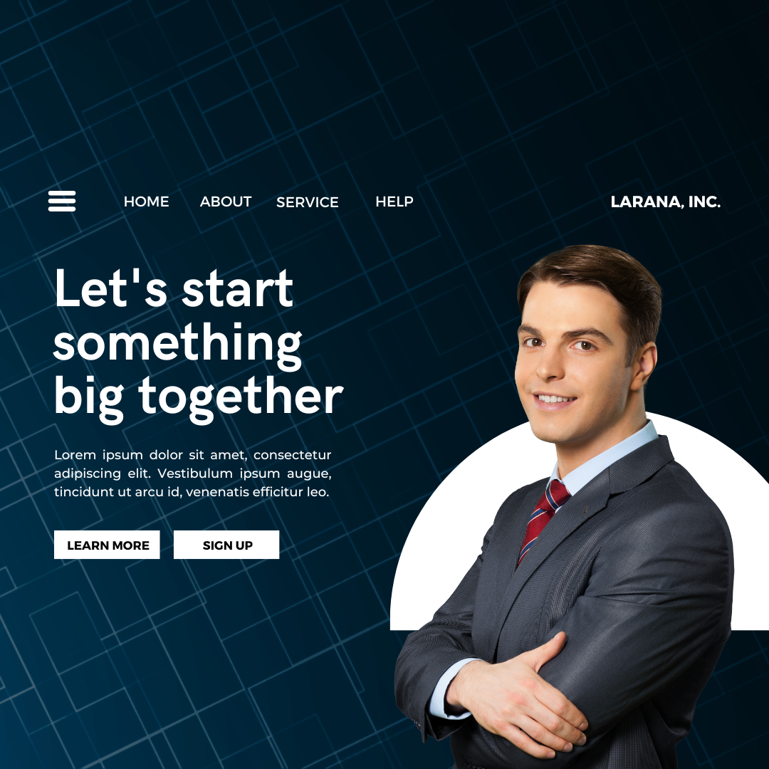 Navy Minimalist Business Landing Page Desktop Prototype