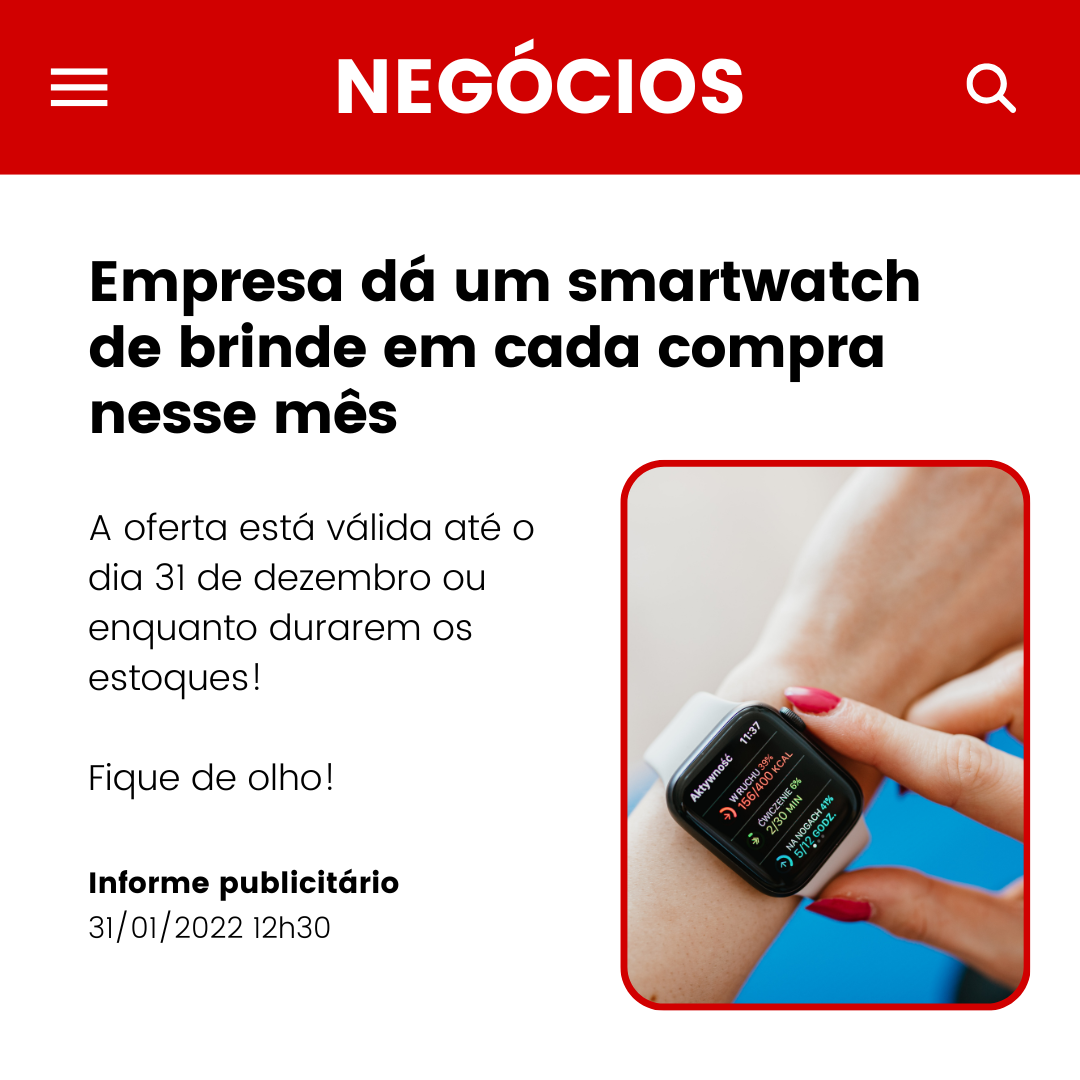 Post instagram advertorial notícia branco e vermelho